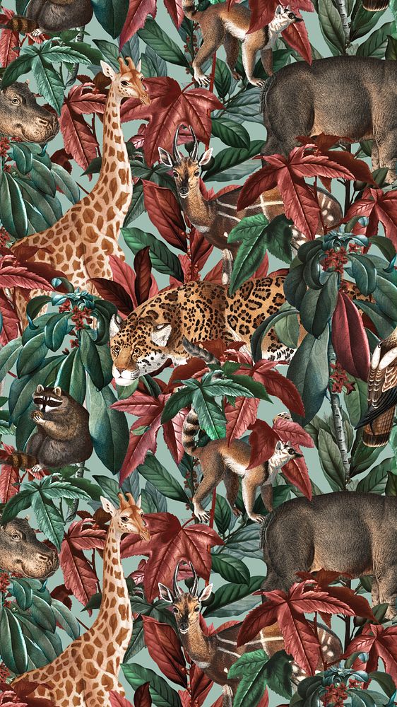 Wild jungle pattern phone wallpaper, editable design