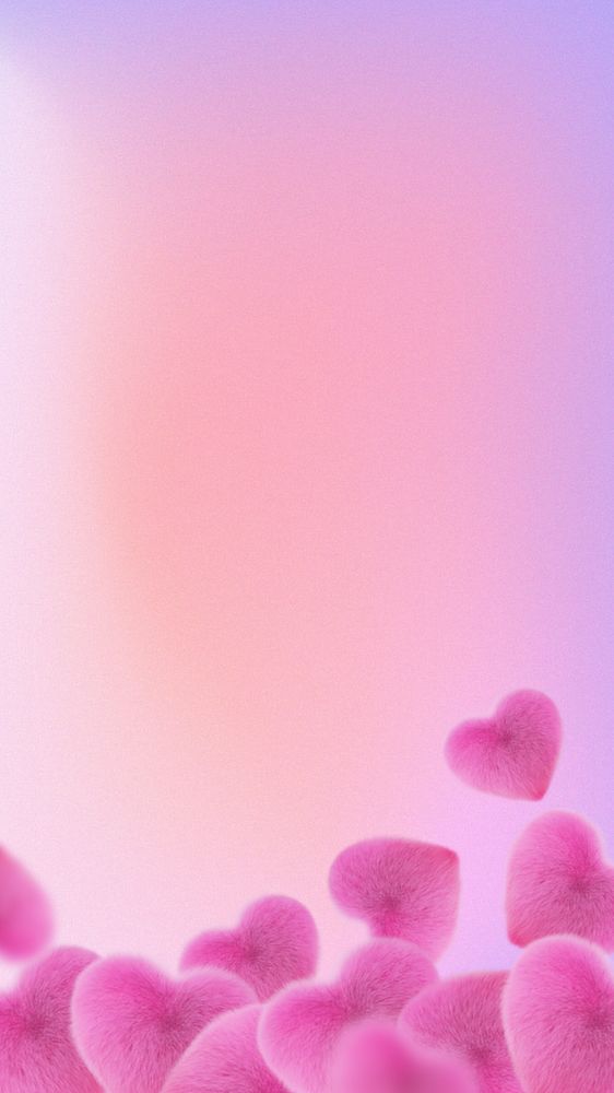 Aesthetic pink gradient iPhone wallpaper, furry hearts border background, editable design