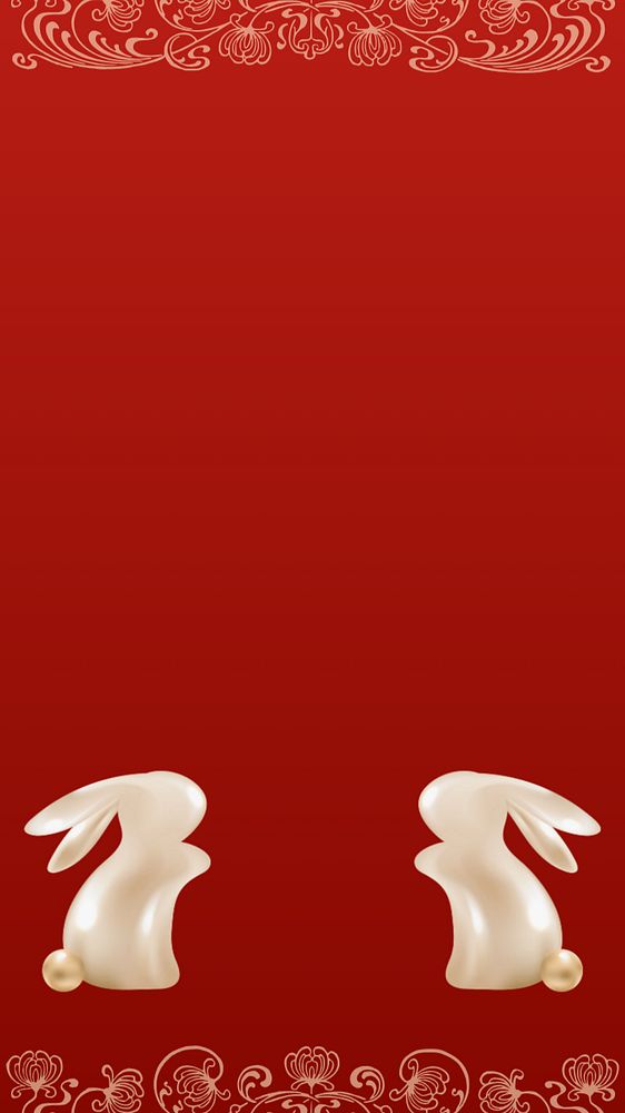 Chinese New Year iPhone wallpaper, rabbit zodiac 3D background, editable design