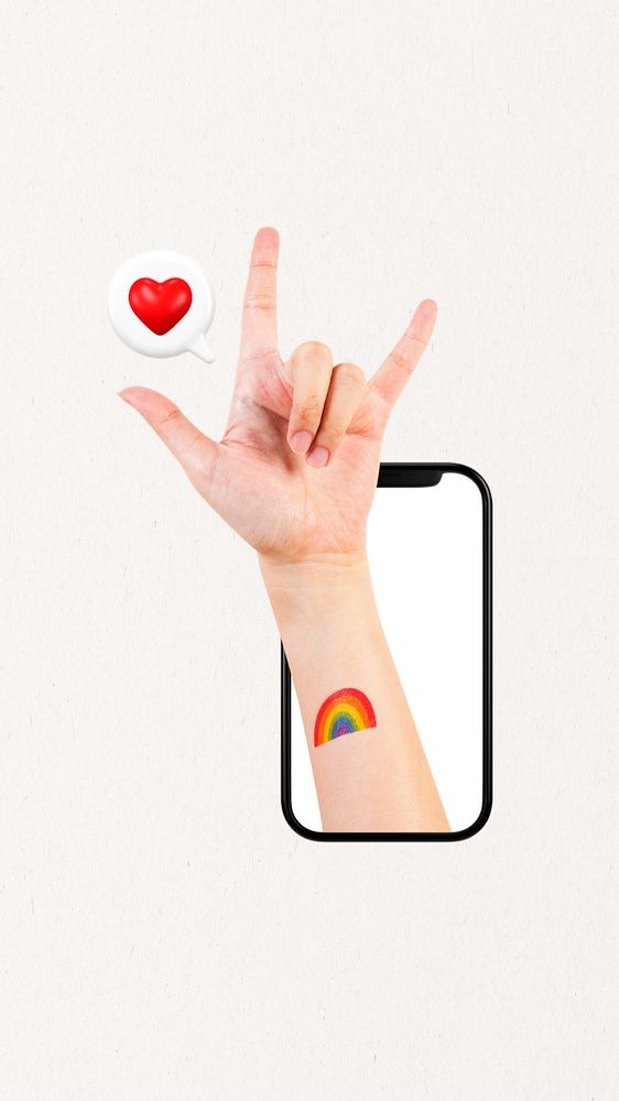 ILY hand sign mobile wallpaper, LGBTQ love background, editable design