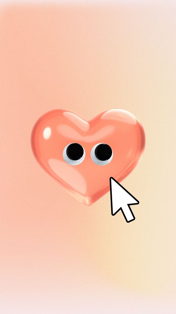 3D heart cartoon iPhone wallpaper, cute love background, editable design