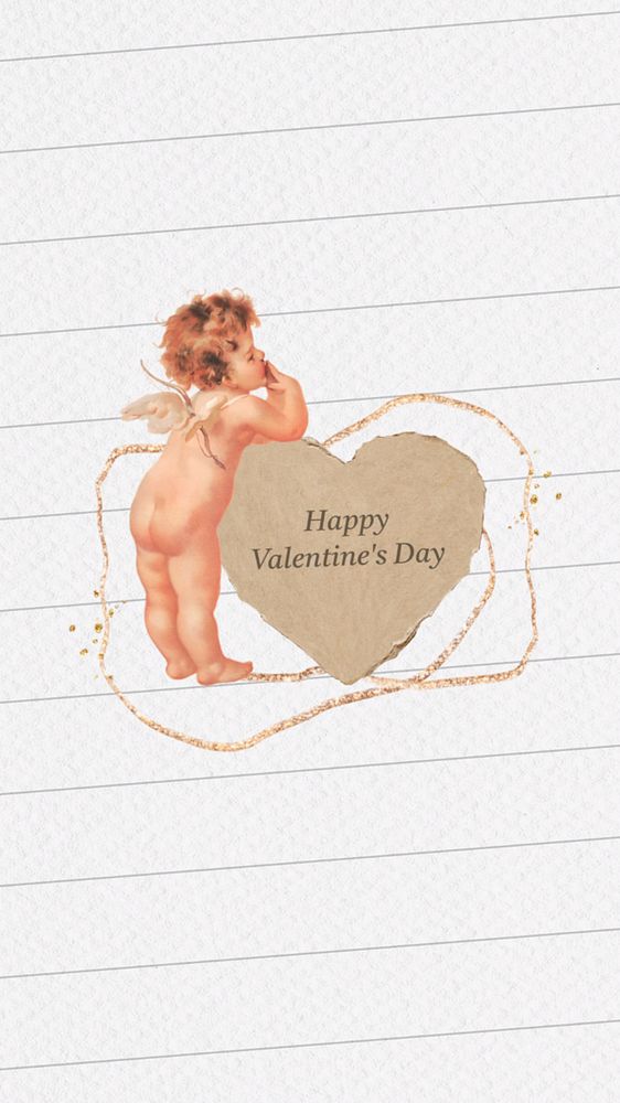 Happy Valentine's Day phone wallpaper, cupid paper heart background, editable design