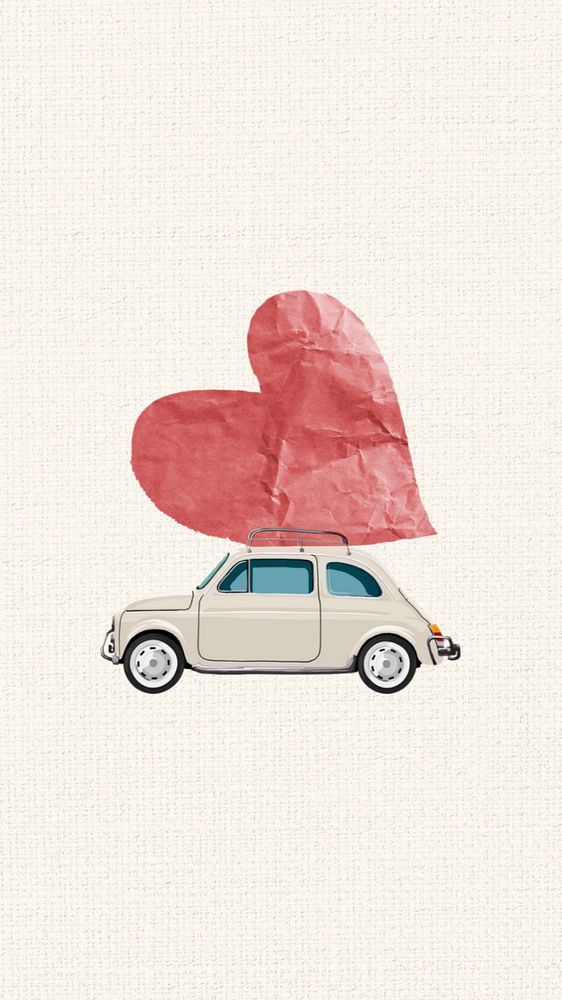 Cute Valentine's mobile wallpaper, heart on car background, editable design