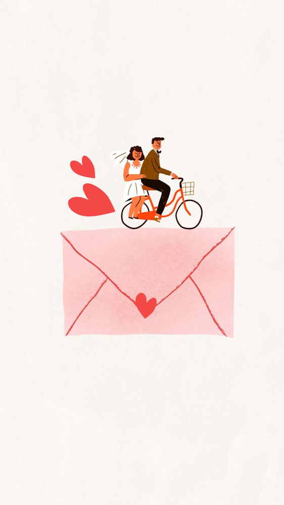 Cute wedding invitation iPhone wallpaper, love letter illustration, editable design