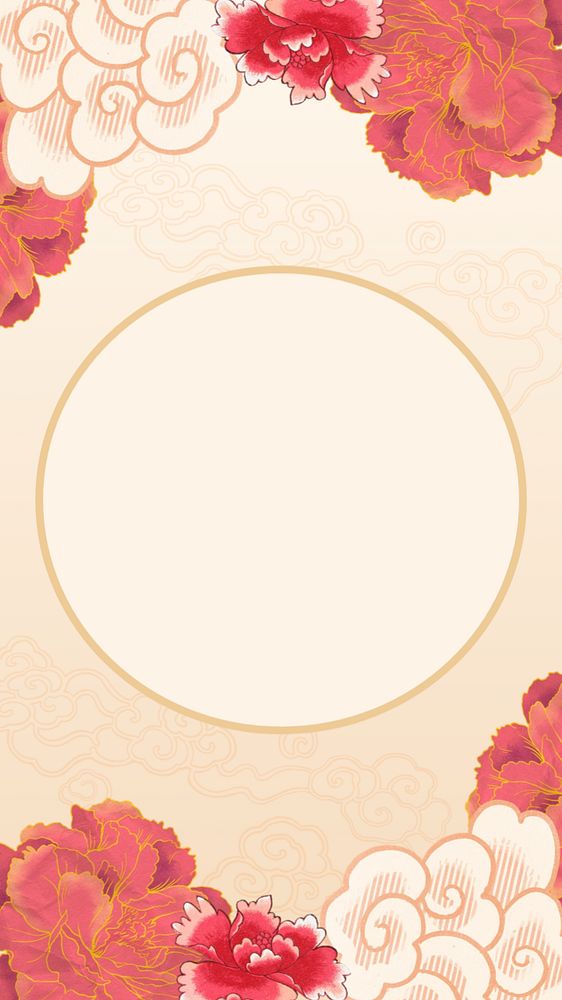 Chinese flower frame phone wallpaper, oriental aesthetic background, editable design