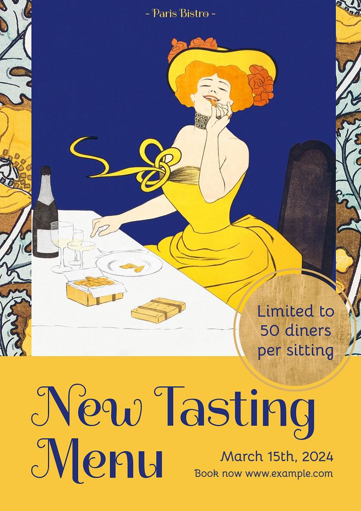 New tasting menu poster template, editable Art Nouveau design, remixed by rawpixel