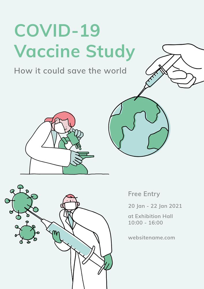 Vaccine poster template, editable Covid-19 doodle design