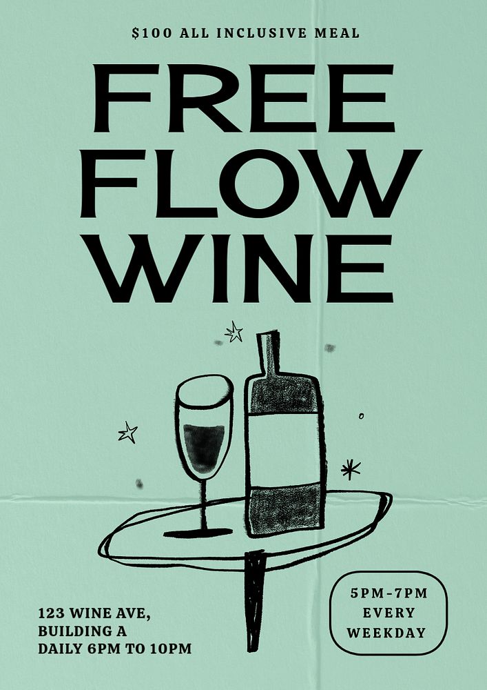 Free flow wine poster template, editable design