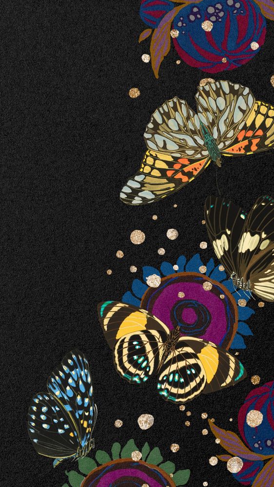 EA. Séguy's butterfly iPhone wallpaper, editable vintage border background, remixed by rawpixel