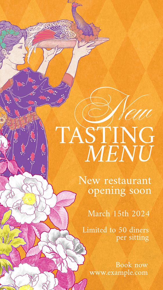 Tasting menu Facebook story template, editable Art Nouveau design, remixed by rawpixel