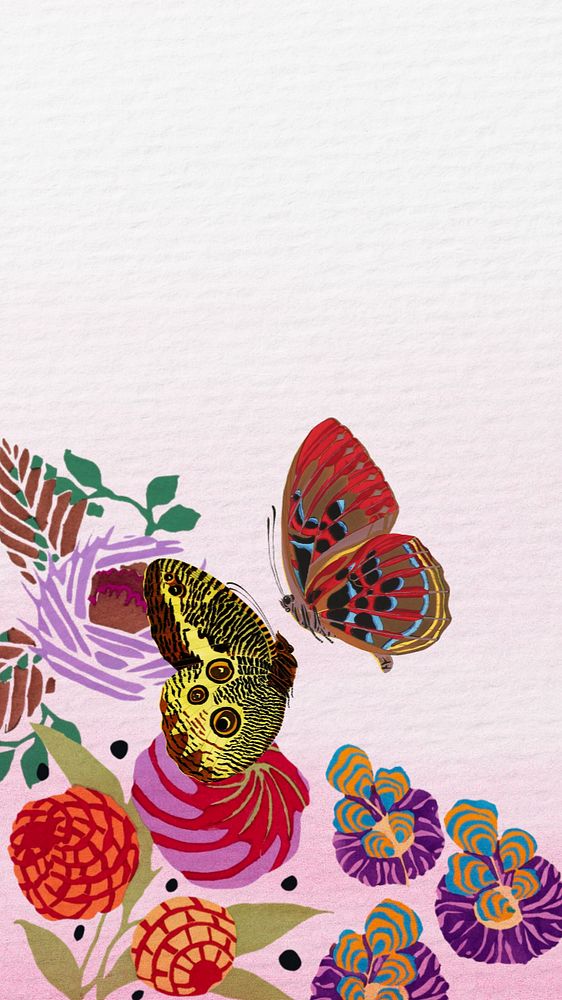 EA. Séguy's butterfly iPhone wallpaper, editable vintage border background, remixed by rawpixel