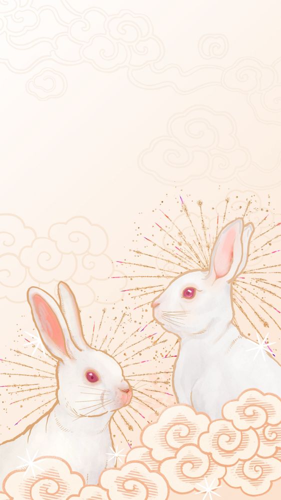 Rabbit New Year phone wallpaper, traditional Chinese background, editable design