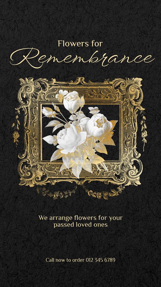 Art Nouveau Facebook story template, editable gold flower design, remixed by rawpixel