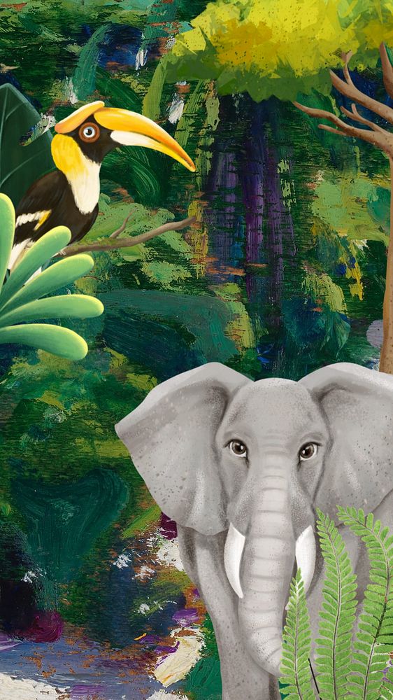 Jungle animals iPhone wallpaper, drawing design