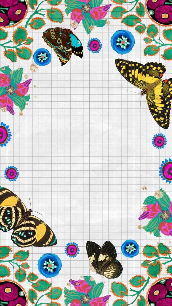 EA. Séguy's botanical iPhone wallpaper, editable flowers and butterflies frame background, remixed by rawpixel