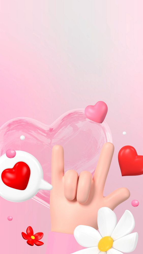 3D Valentine's Day iPhone wallpaper, hearts background, editable design