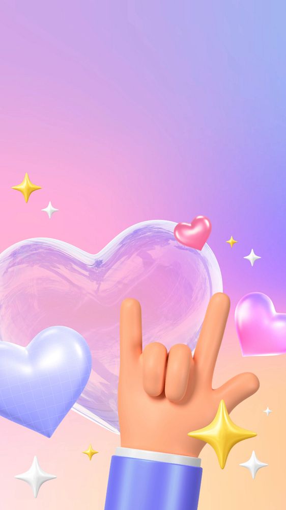 3D Valentine's Day iPhone wallpaper, hearts background, editable design