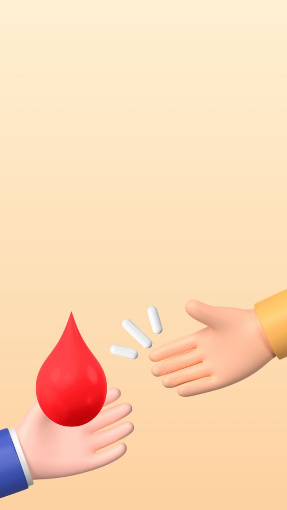 3D blood donation iPhone wallpaper, charity background, editable design