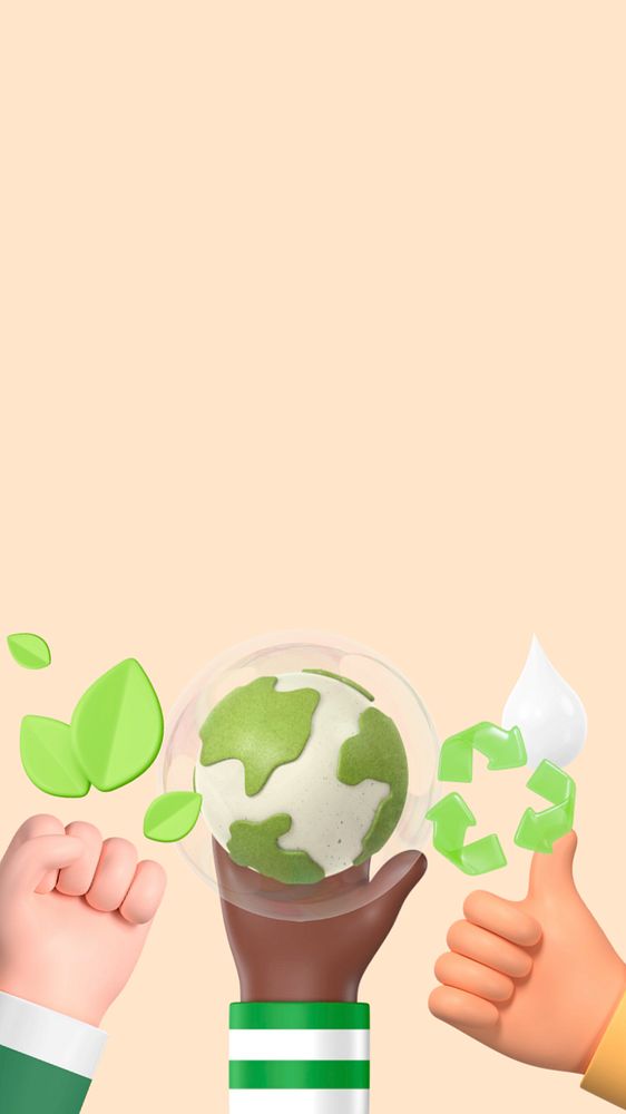 3D sustainable environment iPhone wallpaper, hands holding Earth background, editable design