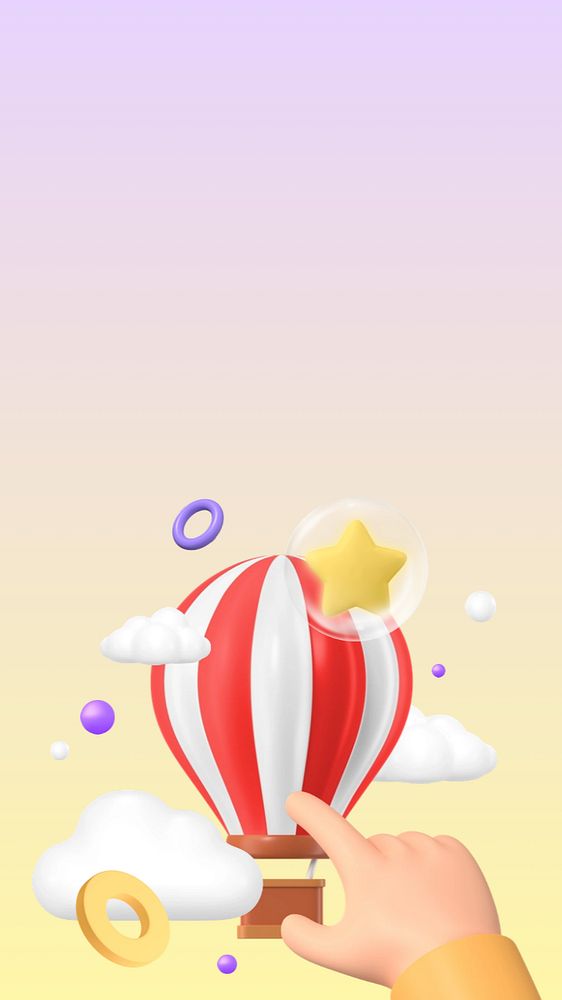 Finger pointing balloon mobile wallpaper, 3D travel background, editable design