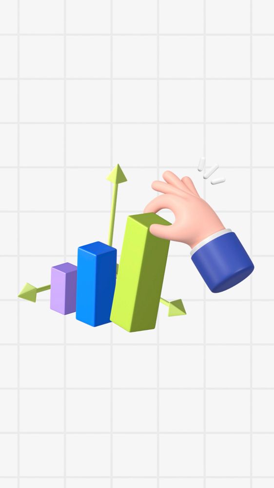 3D successful business iPhone wallpaper, growing bar charts, editable design