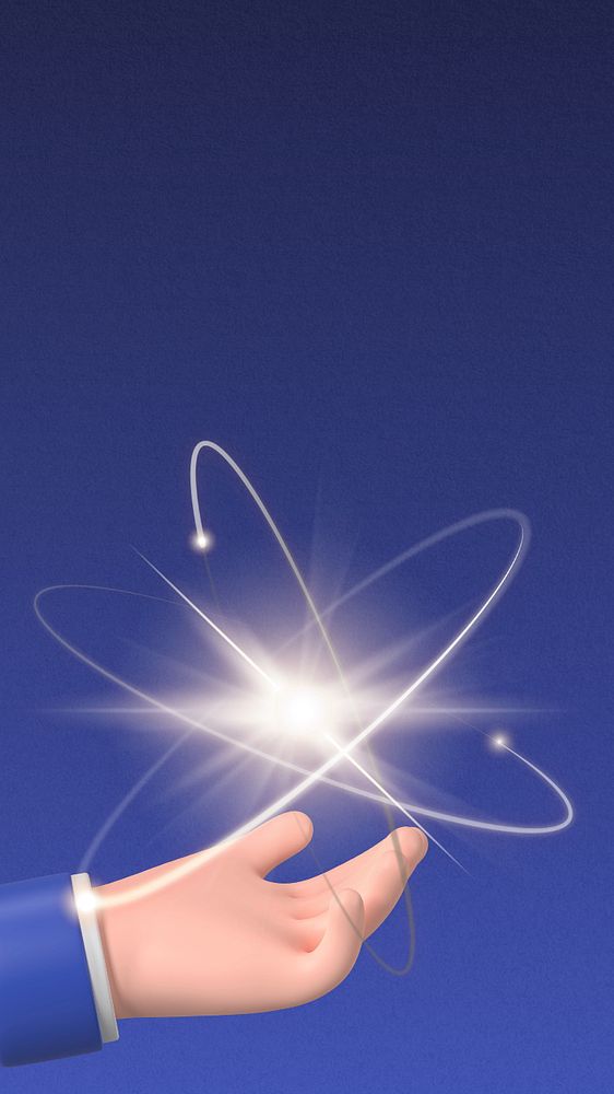 3D atom phone wallpaper, science education background, editable design