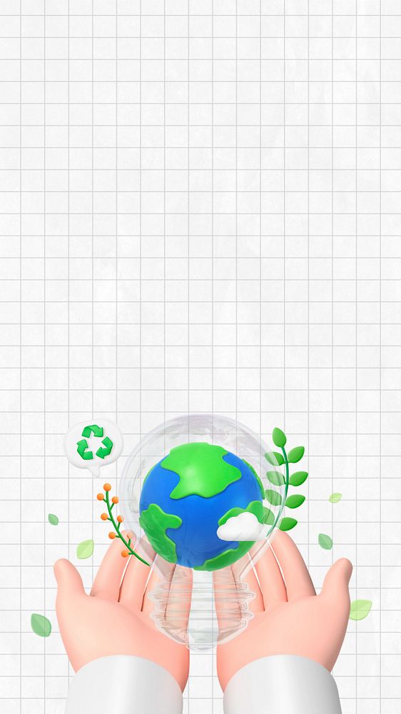 3D sustainable environment iPhone wallpaper, hands presenting Earth background, editable design