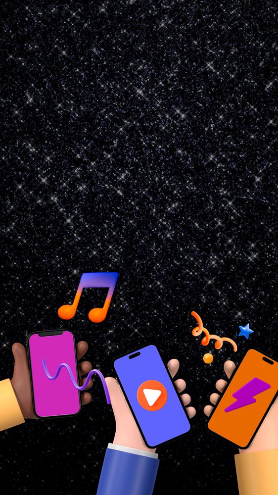 Music lovers phone wallpaper, hands holding smartphones illustration, editable design