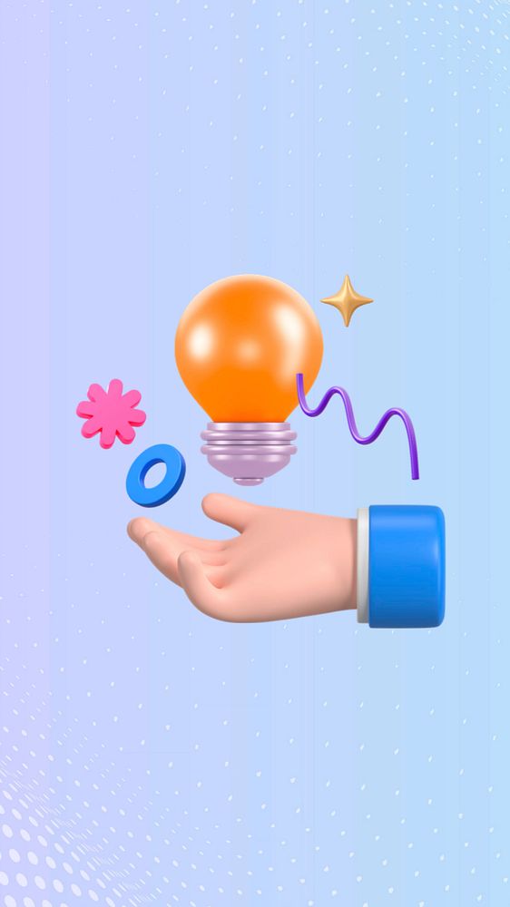 Creative idea iPhone wallpaper, hand presenting light bulb, editable design