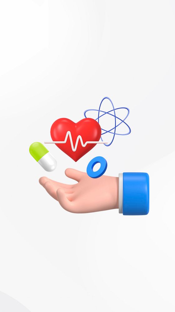 3D health mobile wallpaper, hand presenting heart, editable design