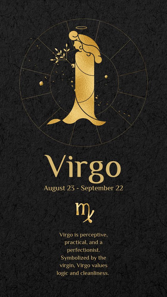 Virgo Instagram story template, editable gold Art Nouveau horoscope sign, remixed by rawpixel