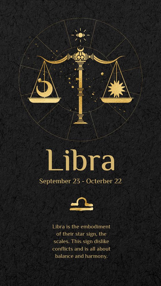 Libra Instagram story template, editable gold Art Nouveau horoscope sign, remixed by rawpixel