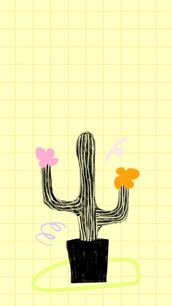 Cute cactus doodle iPhone wallpaper, editable design