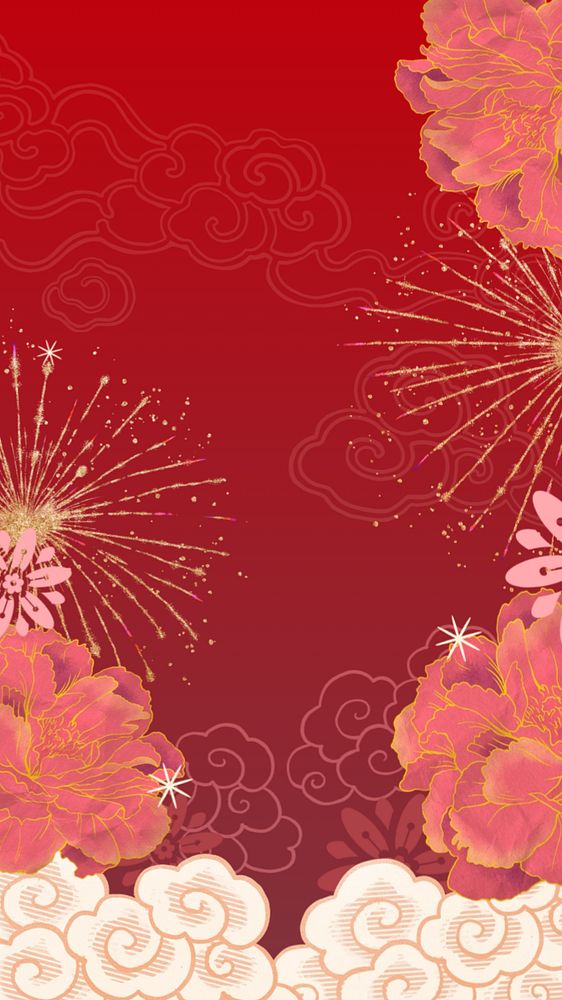 Festive Chinese fireworks phone wallpaper, New Year celebration background, editable design