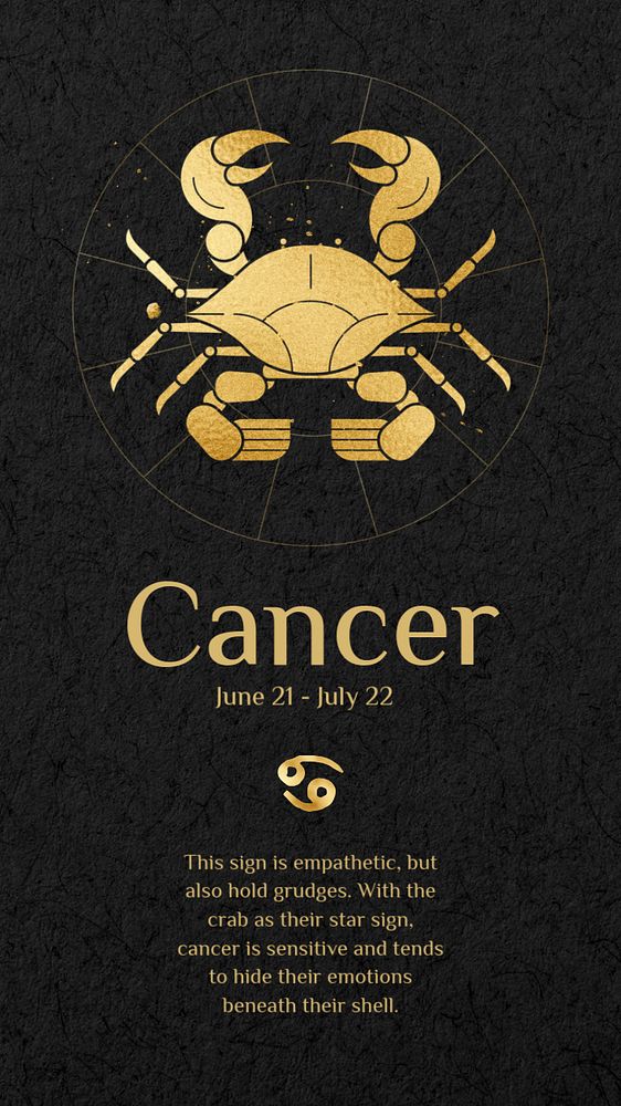 Cancer Instagram story template, editable gold Art Nouveau horoscope sign, remixed by rawpixel