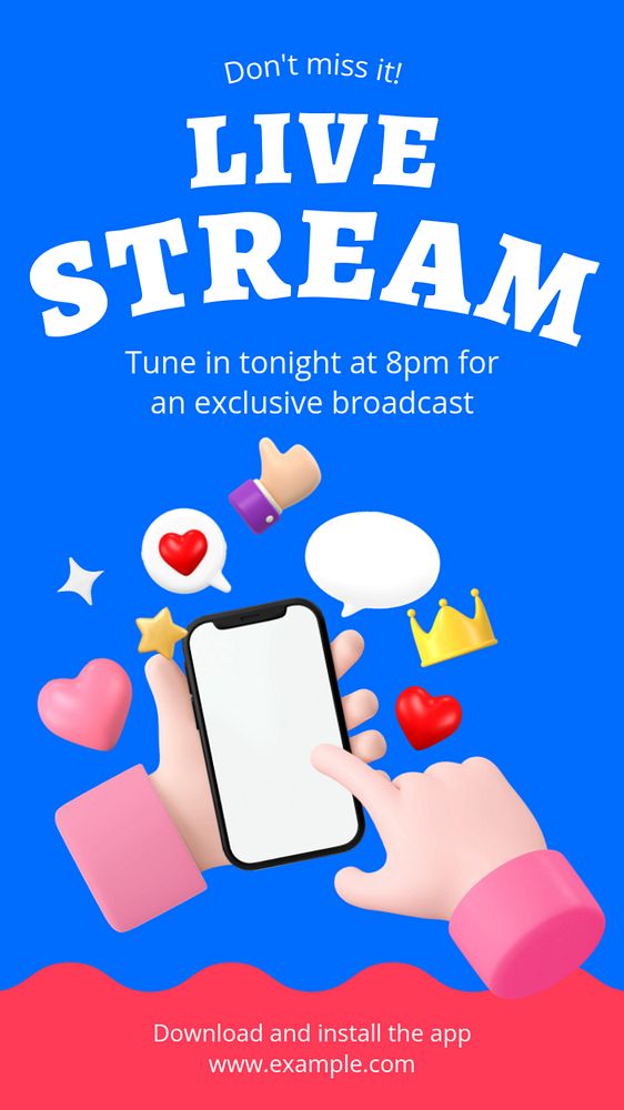 Live stream Instagram story template, editable text and funky design