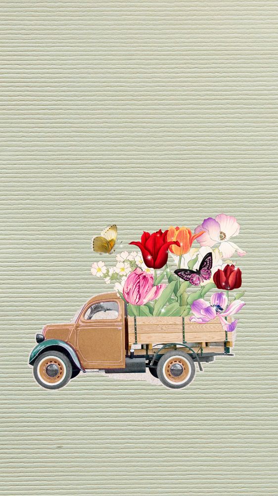 Editable floral truck iPhone wallpaper collage element remix design