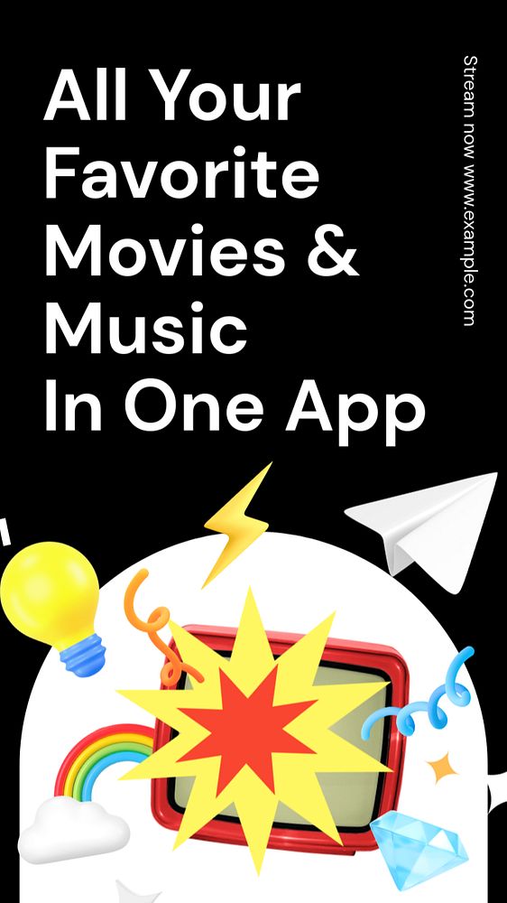 Mobile movie app Instagram story template, editable text and funky design