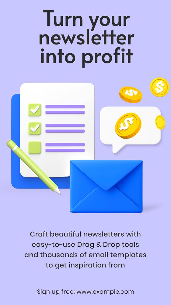 Business newsletter Instagram story template, customizable 3D graphics & text