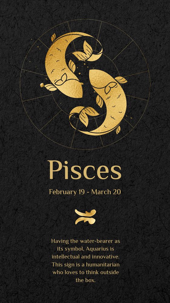 Pisces Instagram story template, editable gold Art Nouveau horoscope sign, remixed by rawpixel