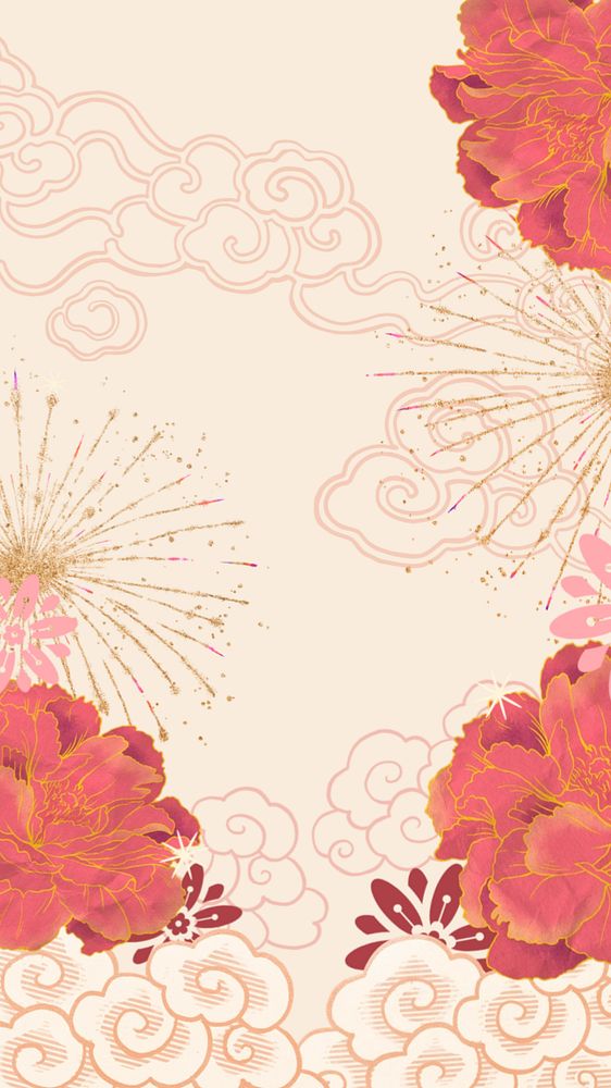 Festive Chinese fireworks phone wallpaper, New Year celebration background, editable design