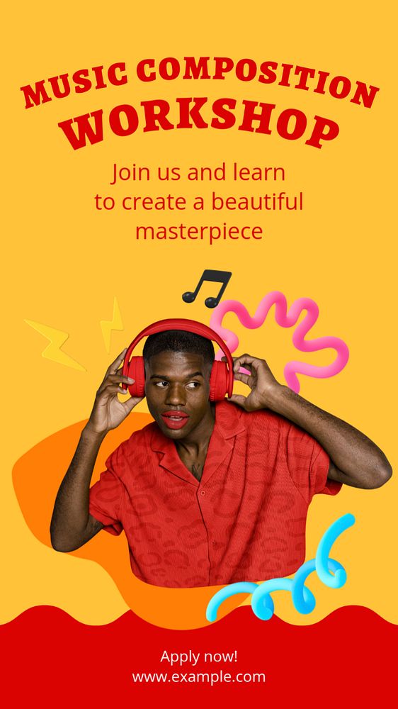 Music composition workshop Instagram story template, editable text and funky design