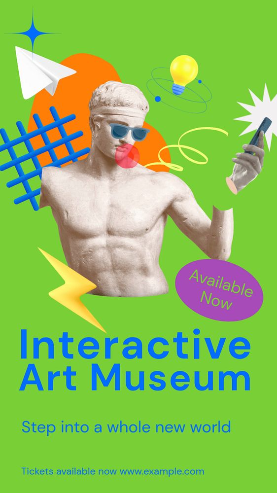 Interactive art museum Instagram story template, editable text and funky design