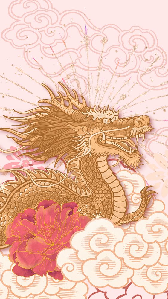 Festive Chinese dragon mobile wallpaper, New Year celebration background, editable design