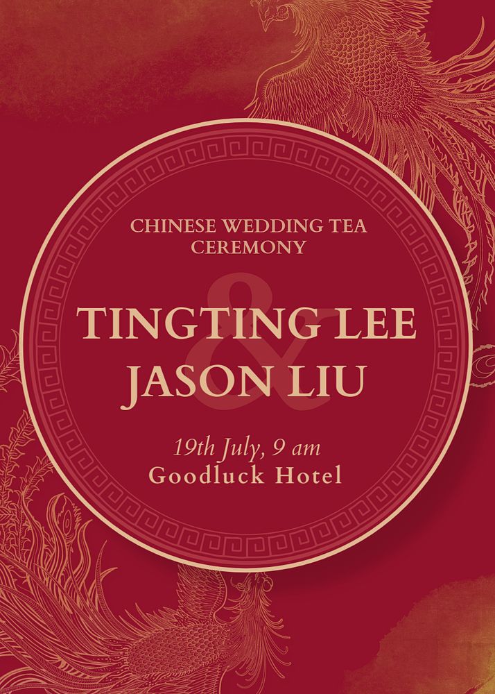 Chinese wedding invitation card template, editable design