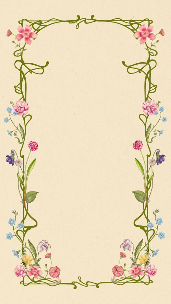 Beige floral frame iPhone wallpaper, editable rose drawing illustration, remixed by rawpixel