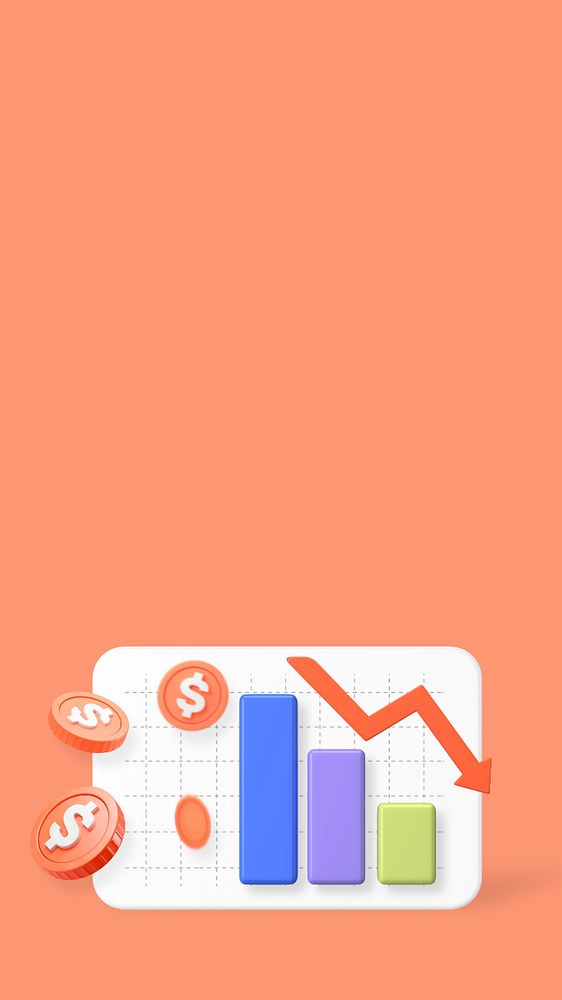 Business loss, orange iPhone wallpaper, editable 3D graphics & background 