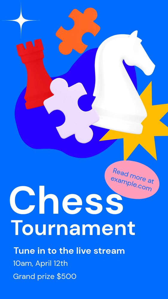 Chess tournament Instagram story template, editable text and funky design