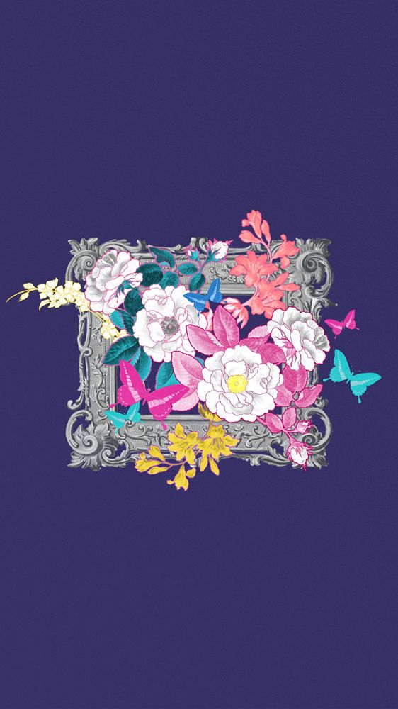 Floral blue iPhone wallpaper, editable Art Nouveau element