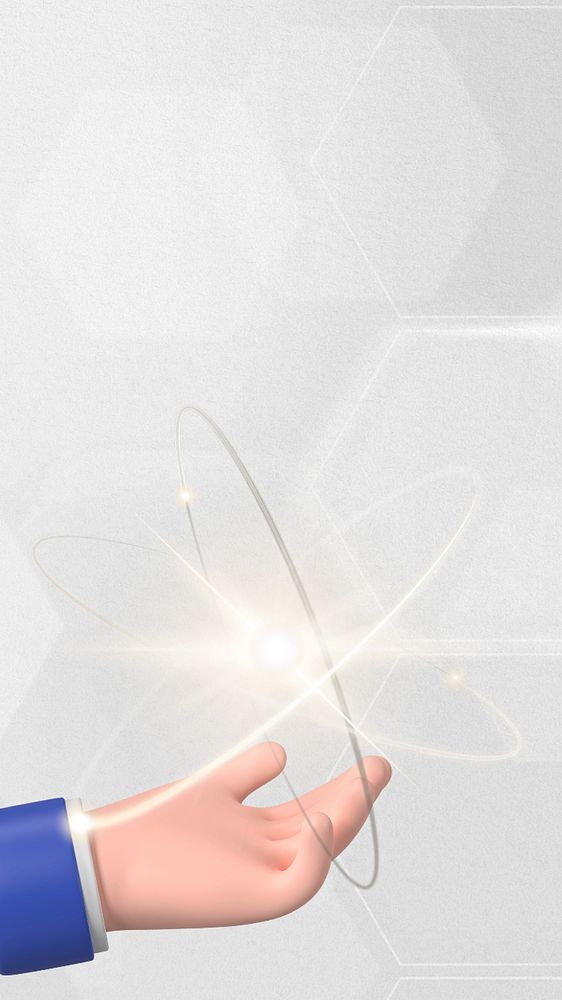 3D atom phone wallpaper, science education background, editable design